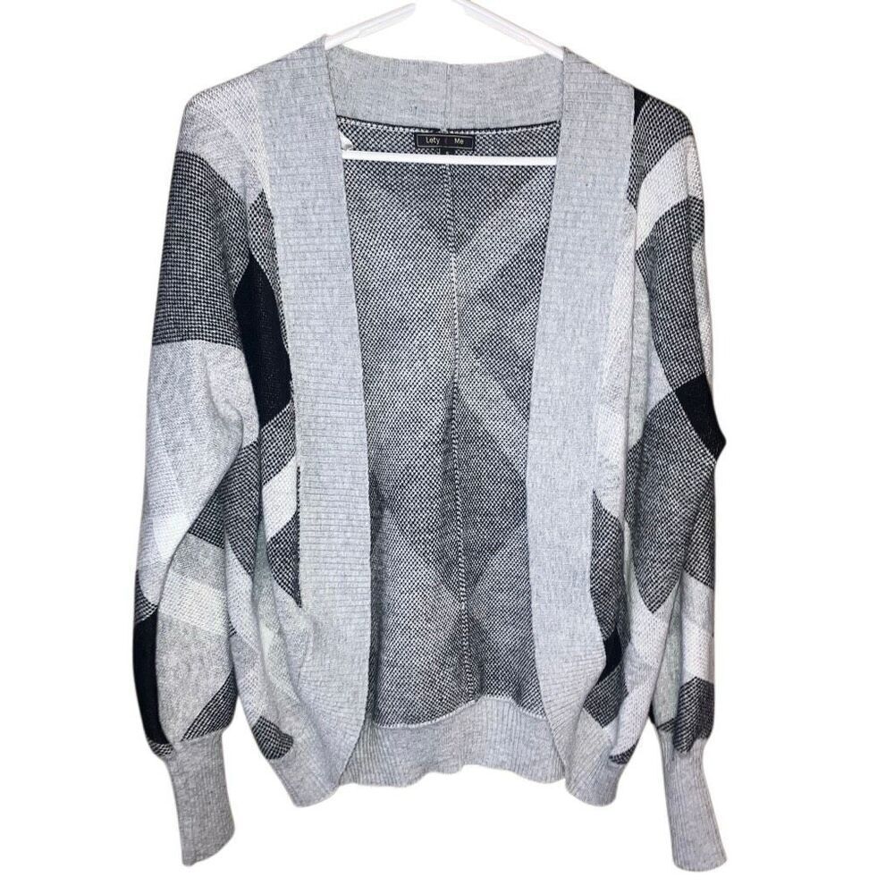 Lety & me Grey and Black Open knit cardigan Geometric pattern Small #758
